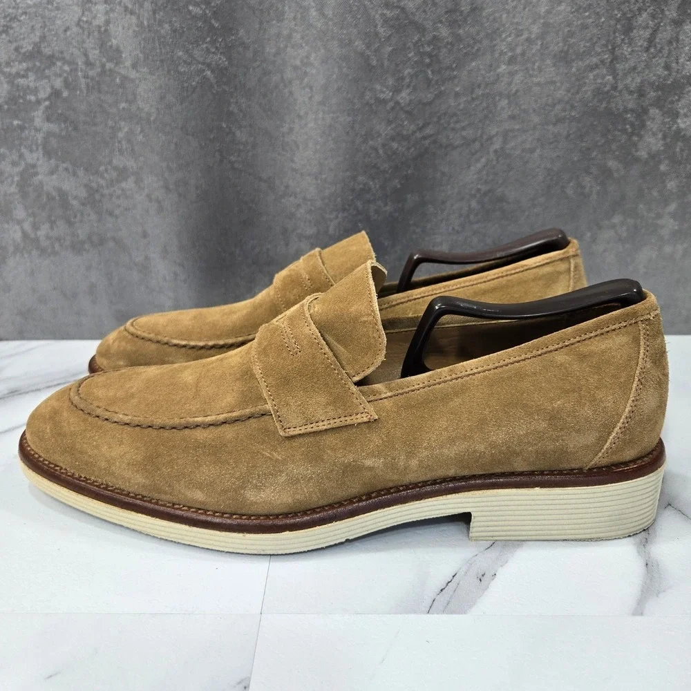 Johnston & Murphy Collection Penny Loafers Mens 9M Tan Suede Slip On Italy